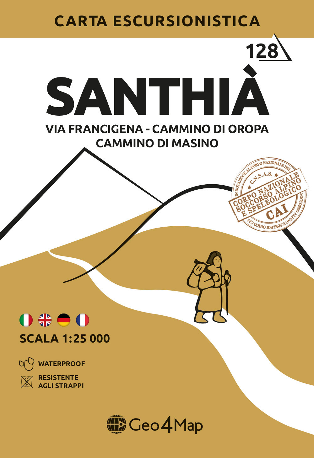 128 Santhià Via Francigena-Cammino di Oropa-Cammino di Masino. Carta escursionistica 1:25.000